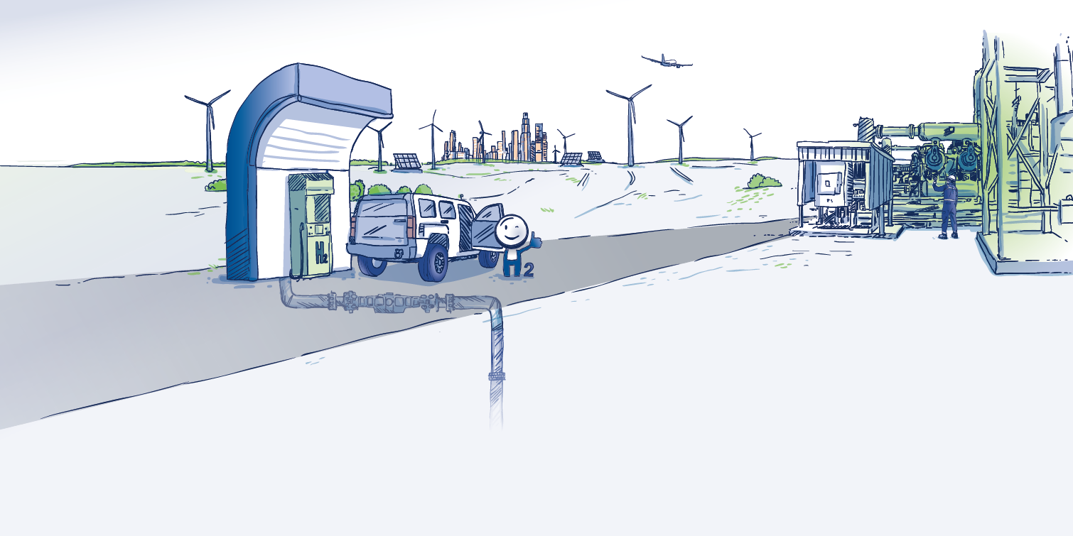 sketch of a hydrogen car at a charging station sketch of a hydrogen car at a charging station